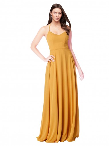 Sleeveless Saffron V-Neck Soft Chiffon A-Line Formal Dress / Bridesmaid Dress Brighton