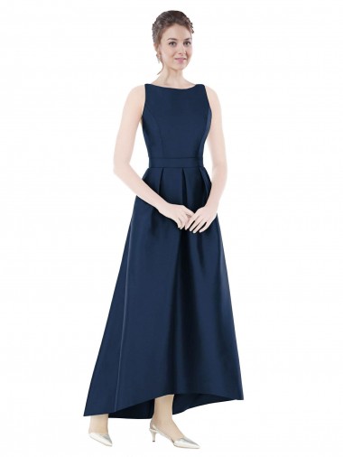 Sleeveless Bateau Neck Satin A-Line High Low Bridesmaid Dress Brighton