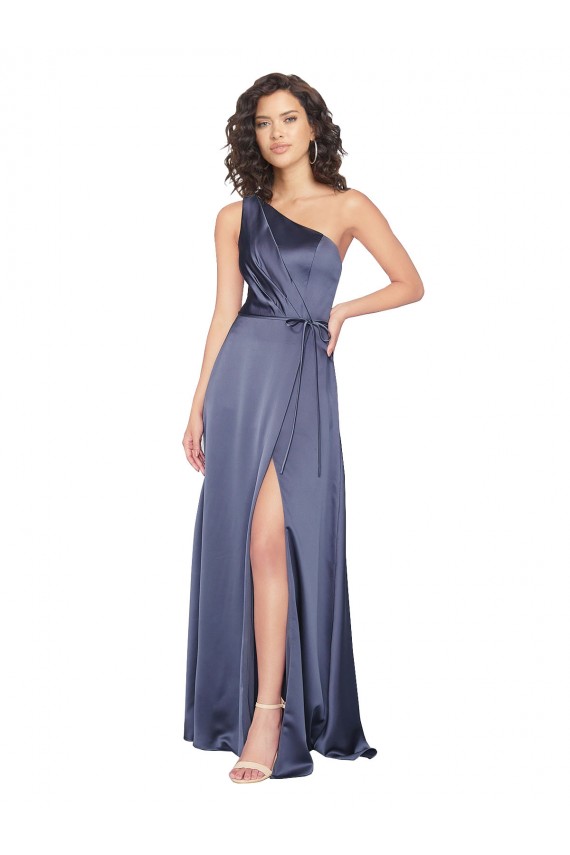 Sleeveless Dusk One Shoulder Silk like Satin A-Line Formal Evening Gown / Prom Dress / Bridesmaid Dress Brighton