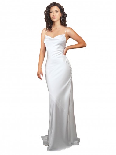 Sleeveless Cowl Neck Criss Cross Open Back Silk like Satin Sheath Beach Wedding Dresses Brighton