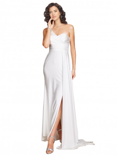 Sleeveless One Shoulder Silk like Satin A-Line Wedding Dress Brighton