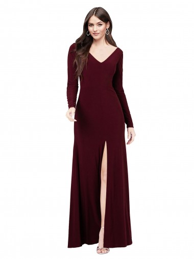 Long Sleeves V-Neck V-Back Spandex Sheath Prom Dress / Bridesmaid Dress Brighton