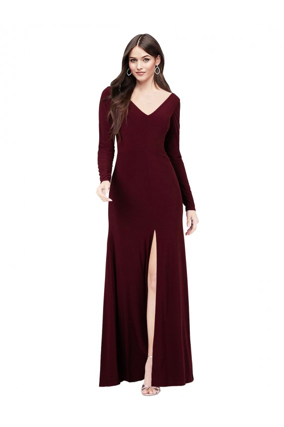 Long Sleeves V-Neck V-Back Spandex Sheath Prom Dress / Bridesmaid Dress Brighton