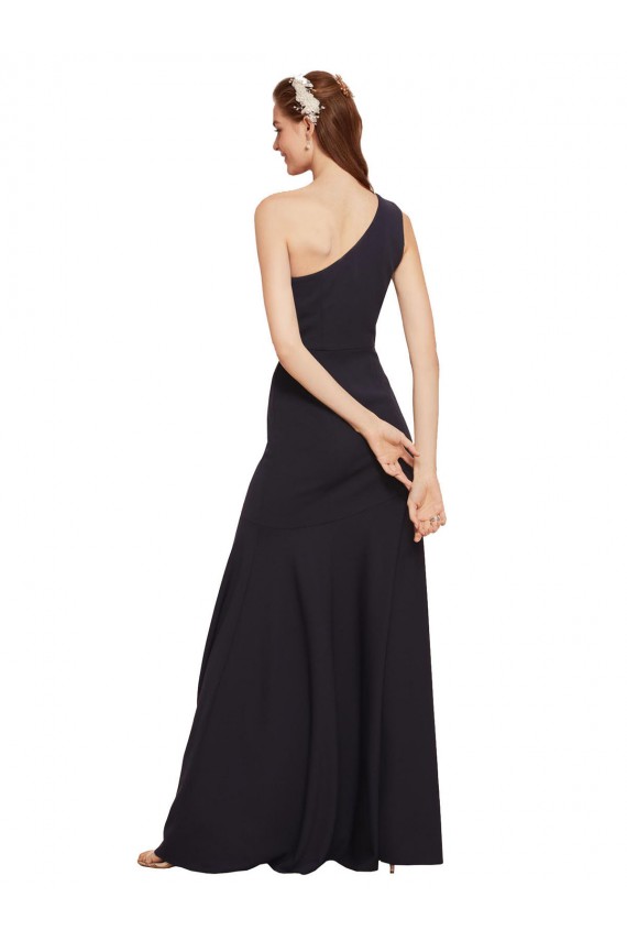 Sleeveless Dark Navy One Shoulder Stretch Crepe A-Line Formal Evening Gown / Prom Dress / Bridesmaid Dress Brighton