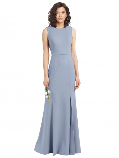 Sleeveless Boat Neck Open Back Stretch Crepe Sheath Bridesmaid Dress Brighton