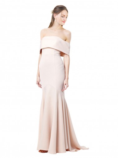 Sleeveless Nude Off the Shoulder Stretch Crepe Mermaid Formal Evening Gown / Prom Dress / Bridesmaid Dress Brighton