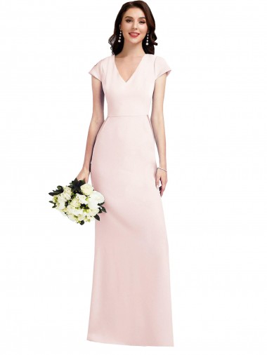 Cap Sleeves V-Neck Stretch Crepe A-Line Formal Evening Gown / Prom Dress / Bridesmaid Dress Brighton