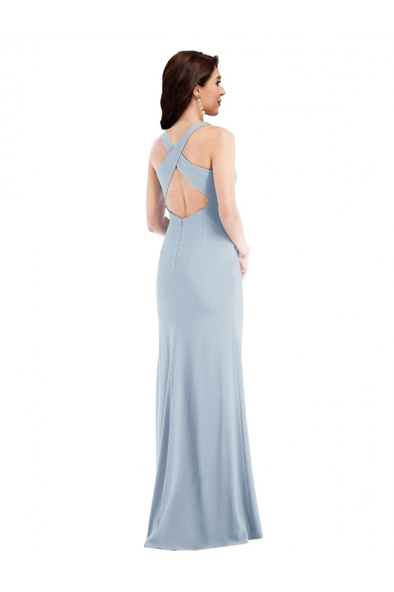 Sleeveless V-Neck Criss Cross Back Stretch Crepe Trumpet Evening Dress / Bridesmaid Dress Brighton