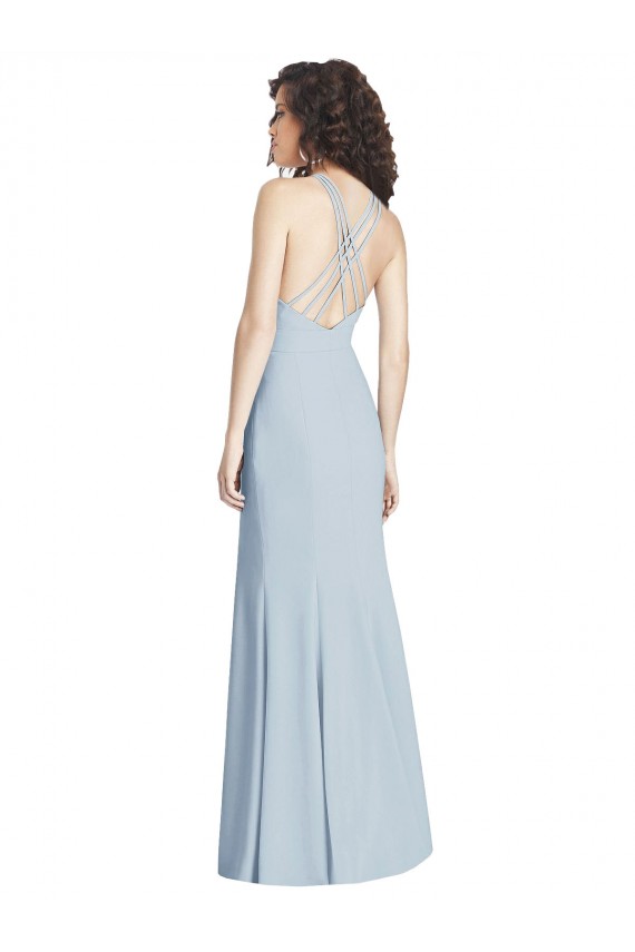 Sleeveless Halter Neck Criss Cross Open Back Stretch Crepe Trumpet Evening Dress / Bridesmaid Dress Brighton