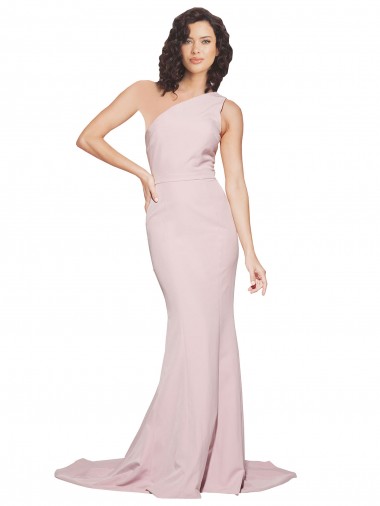 Sleeveless Mauve One Shoulder Stretch Crepe Sheath Semi Formal Evening Dress / Prom Dress / Bridesmaid Dress Brighton