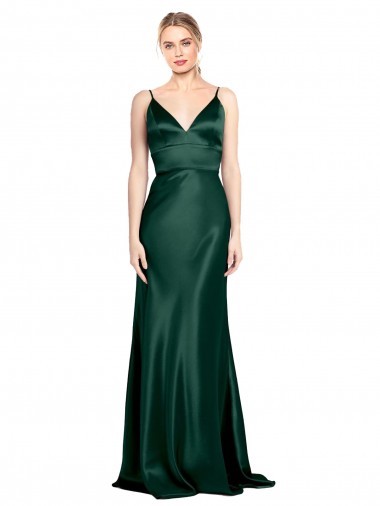 Sleeveless Spaghetti Straps V-Back Stretch Satin Sheath Formal Evening Gown / Prom Dress / Bridesmaid Dress Brighton