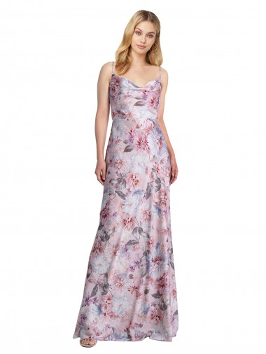 Sleeveless Cowl Neck Stretch Satin & Floral A-Line Formal Evening Gown / Bridesmaid Dress Brighton