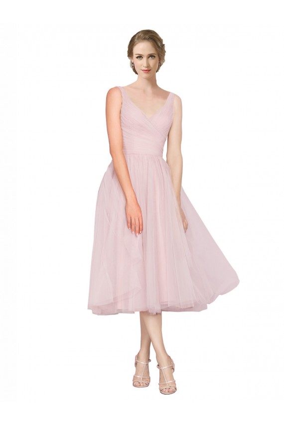 Sleeveless Pink V-Neck V-Back Tulle A-Line Cocktail Dresses Brighton