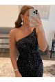 Sleeveless One Shoulder Velvet Sequin Sheath Prom Dress / Evening Gown Brighton