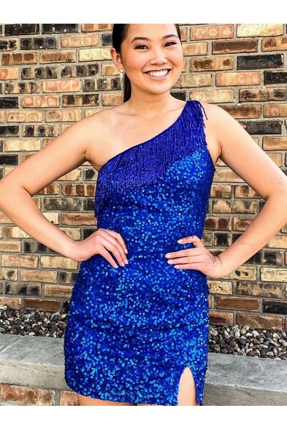 Sleeveless One Shoulder Velvet Sequin Sheath Homecoming Dresses Brighton