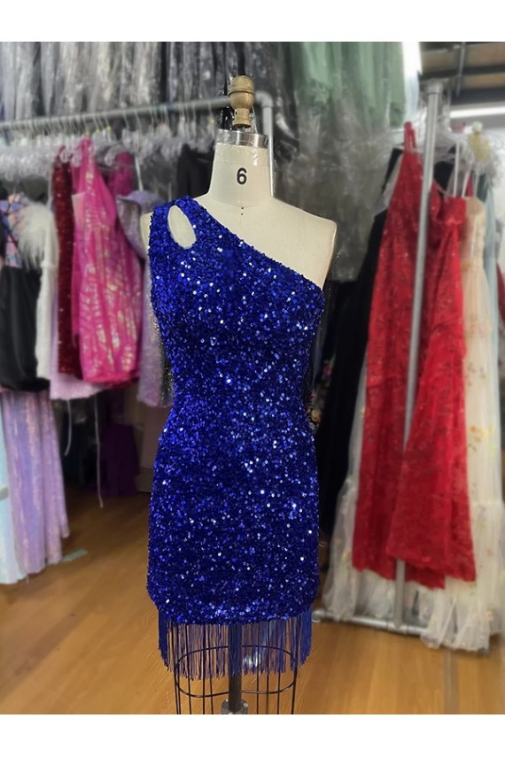 Sleeveless One Shoulder Velvet Sequins Sheath Homecoming Dress Brighton