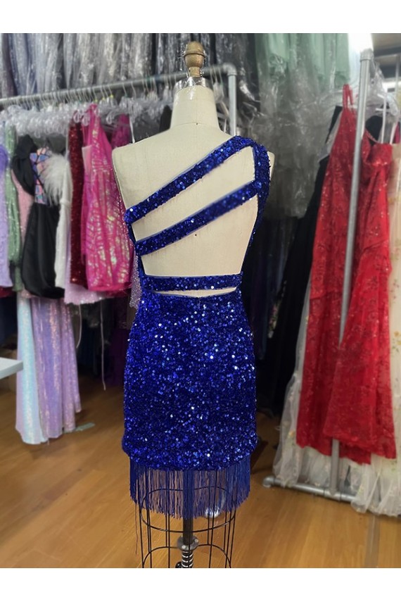 Sleeveless One Shoulder Velvet Sequins Sheath Homecoming Dress Brighton