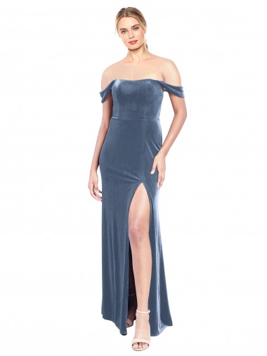 Sleeveless Off the Shoulder Stretch Velvet A-Line Prom Dress / Bridesmaid Dress Brighton