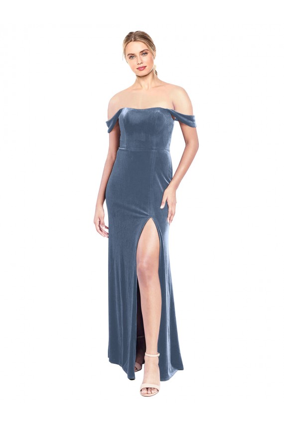 Sleeveless Off the Shoulder Stretch Velvet A-Line Prom Dress / Bridesmaid Dress Brighton