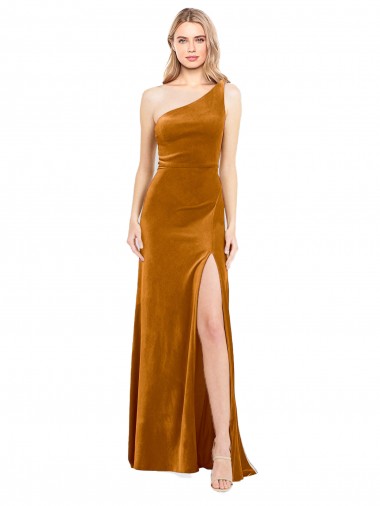 Sleeveless One Shoulder Stretch Velvet A-Line Formal Evening Gown / Prom Dress / Bridesmaid Dress Brighton