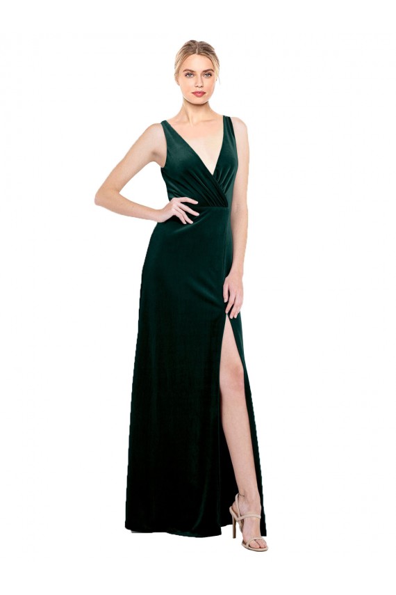 Sleeveless V-Neck V-Back Stretch Velvet A-Line Black Tie Evening Dress / Prom Dress / Bridesmaid Dress Brighton