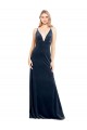 Sleeveless Dark Navy V-Neck V-Back Stretch Velvet A-Line Prom Dress / Bridesmaid Dress Brighton