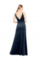 Sleeveless Dark Navy V-Neck V-Back Stretch Velvet A-Line Prom Dress / Bridesmaid Dress Brighton