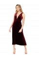 Sleeveless Burgundy V-Neck V-Back Stretch Velvet A-Line Prom Dress / Bridesmaid Dress Brighton