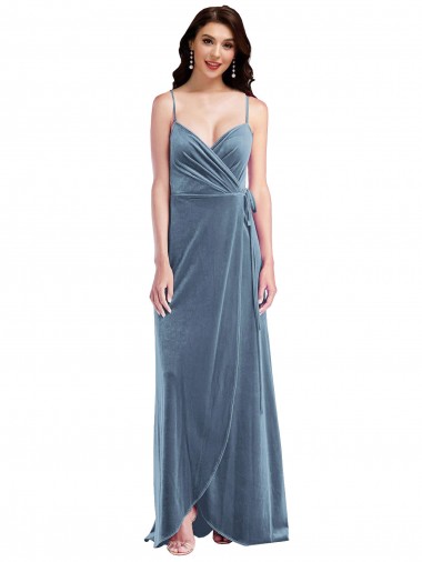 Sleeveless Dusty Blue Sweetheart Low Back Stretch Velvet A-Line Semi Formal Evening Dress / Prom Dress / Bridesmaid Dress Brighton