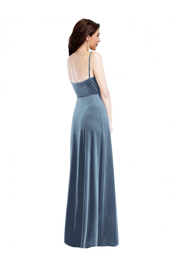 Sleeveless Dusty Blue Sweetheart Low Back Stretch Velvet A-Line Semi Formal Evening Dress / Prom Dress / Bridesmaid Dress Brighton