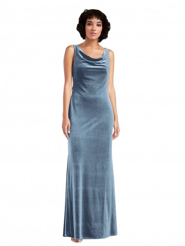 Sleeveless Cowl Neck V-Back Stretch Velvet Sheath Evening Dress / Bridesmaid Dress Brighton