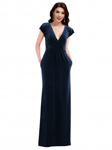 Flutter Sleeves V-Neck Stretch Velvet A-Line Formal Dress / Bridesmaid Dress Brighton