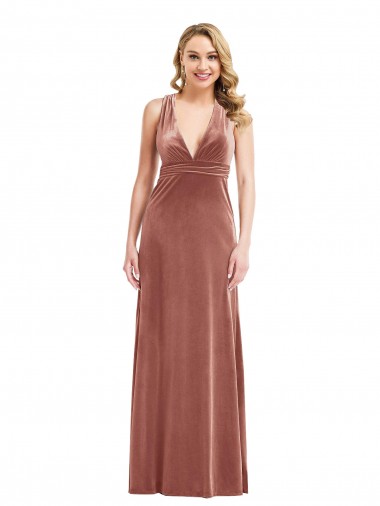 Sleeveless V-Neck Criss Cross Open Back Stretch Velvet A-Line Bridesmaid Dress / Evening Dress Brighton