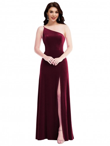 Sleeveless One Shoulder Stretch Velvet Trumpet Black Tie Evening Dress / Prom Dress / Bridesmaid Dress Brighton