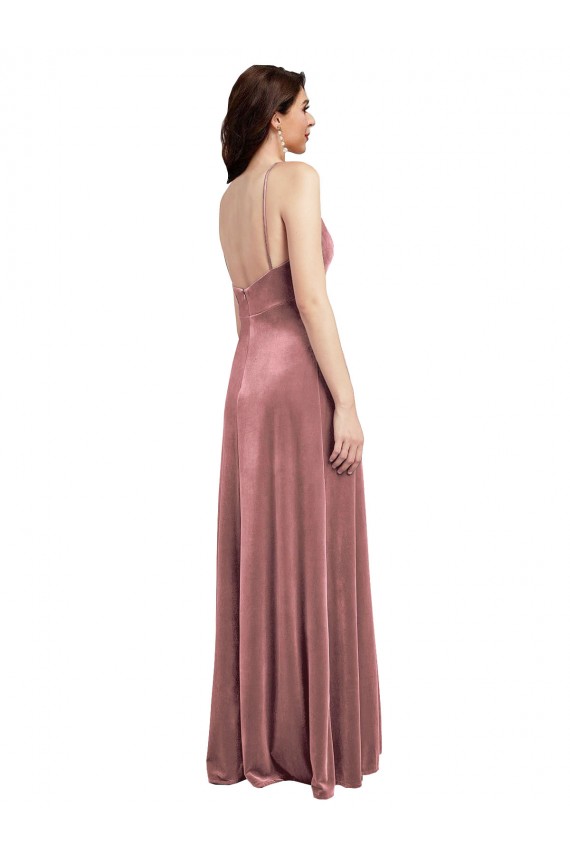 Sleeveless Cinnamon Rose V-Neck Low Back Stretch Velvet A-Line Formal Evening Gown / Prom Dress / Bridesmaid Dress Brighton