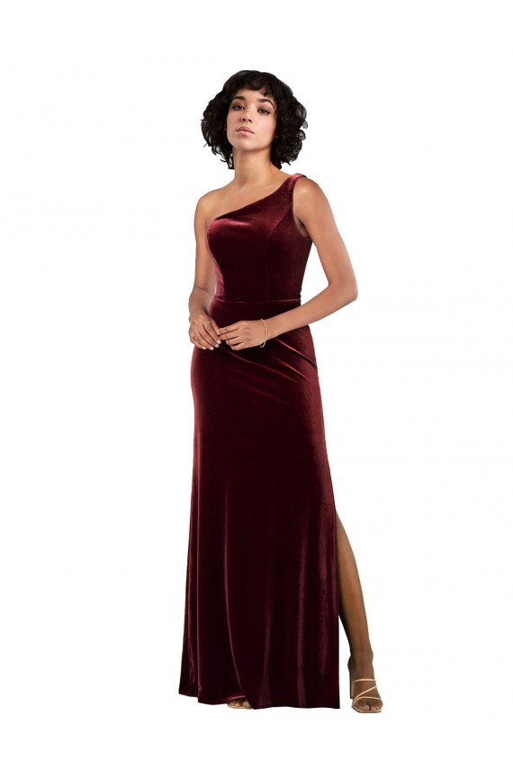 Sleeveless One Shoulder Stretch Velvet Column Formal Evening Gown / Prom Dress / Bridesmaid Dress Brighton