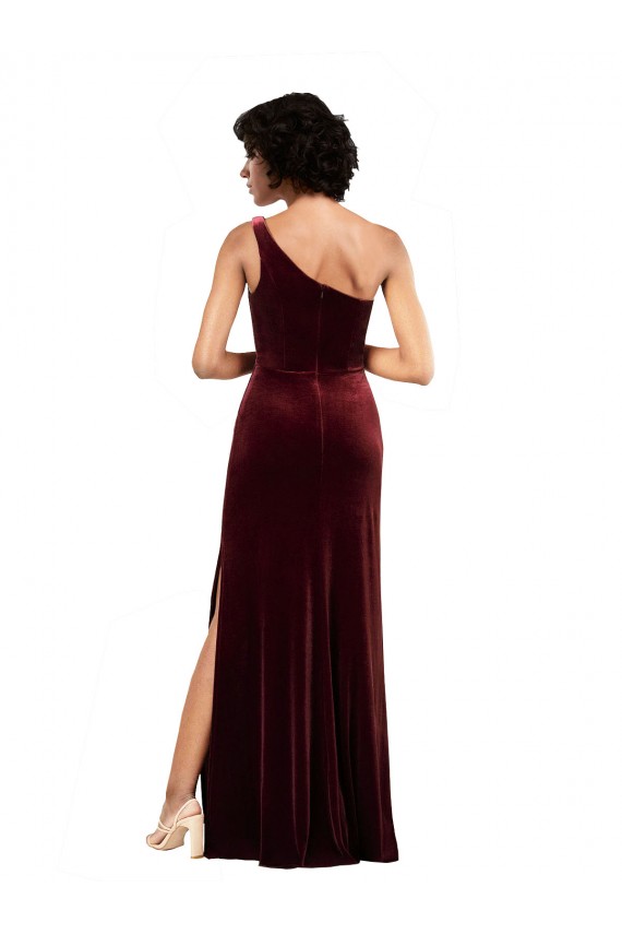 Sleeveless One Shoulder Stretch Velvet Column Formal Evening Gown / Prom Dress / Bridesmaid Dress Brighton