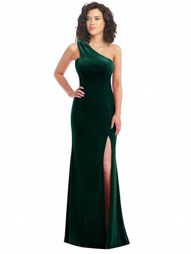 Sleeveless One Shoulder Stretch Velvet Trumpet Black Tie Prom Dress / Bridesmaid Dress Brighton