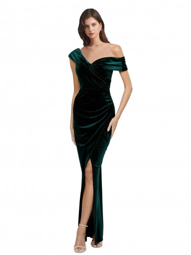 Sleeveless Off the Shoulder Stretch Velvet Sheath High Low Evening Gown / Prom Dress / Bridesmaid Dress Brighton