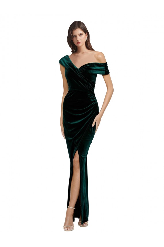 Sleeveless Off the Shoulder Stretch Velvet Sheath High Low Evening Gown / Prom Dress / Bridesmaid Dress Brighton