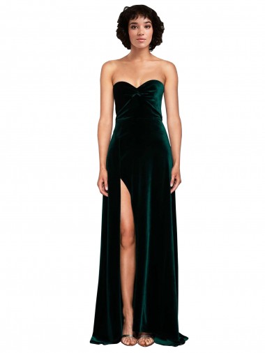 Sleeveless Dark Green Sweetheart Low Back Stretch Velvet A-Line Semi Formal Evening Dress / Prom Dress / Bridesmaid Dress Brighton